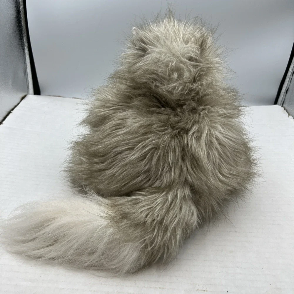 Folkmanis Fluffy‎ Cat Plush Hand Puppet Gray Long Hair Full Body Moveable Mouth